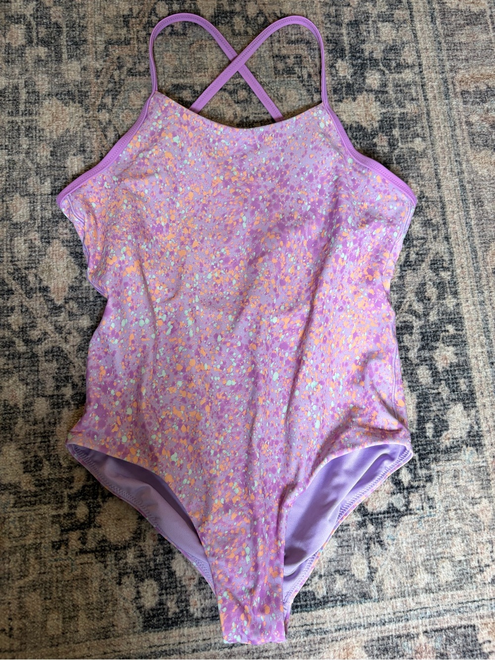 Athleta Girls' Purple One-Piece Swimsuit with Multicolor Speckle